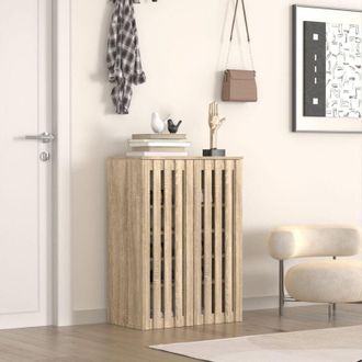 Home Source Industries Home Source - Two-Door Oak Shoe Cabinet with Adjustable Shelves Compact Entryway Organiser