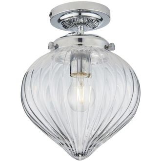 Loops Decorative Flush Bathroom Ceiling Light Fitting - Clear Ribbed Glass Shade