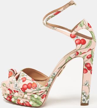 Aquazzura Multicolor Cherry Blossom Print Fabric Harlow Pearls Platform Sandals