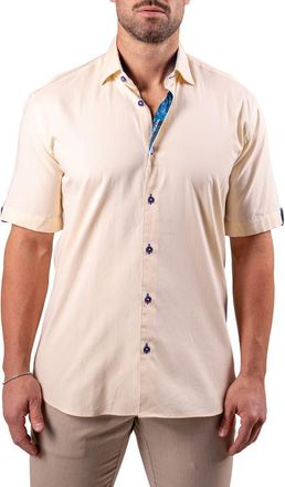 Maceoo Galileo Resistance0122 Yellow Short Sleeve Cotton Button-Up Shirt at Nordstrom, Size Xxx-Large