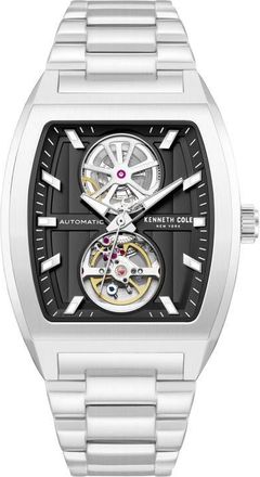 Kenneth Cole The Milford Tonneau Open Heart Automatic Bracelet Watch, 40mm x 52.5mm in Silver at Nordstrom
