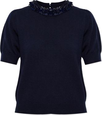 Ulla Johnson Jude Versierde Top - Dames - Ronde hals truien - Blauw - XS - Wol - Truien & Vesten