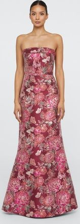 Theia Haven Strapless Gown in Barley /Scarlet at Nordstrom, Size 16