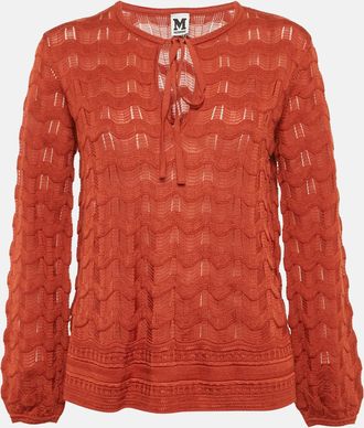 M Missoni Burnt Orange Patterned Knit Long Sleeve Top