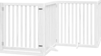 vidaXL Dog Gate with Door Foldable 4 Panels White 320 cm Poplar Wood vidaXL