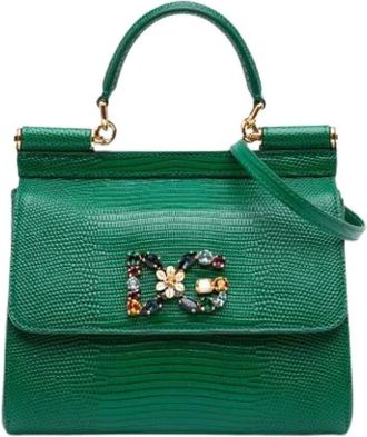 Dolce & Gabbana Pre-owned Miss Sicily Satchel - Dames - Vintage Handtas - Groen - ONE Size - Leer - Vintage