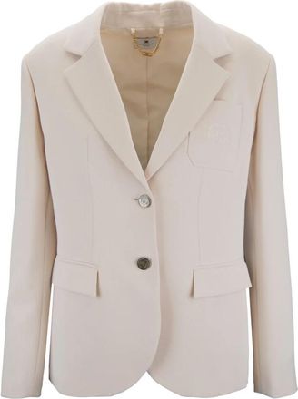 Elisabetta Franchi V-hals Blazer met Logo Knopen - Dames - Blazers - Wit - L - Polyester - Jassen