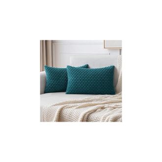 OEM Fundas De Almohada Lumbares De Pana A Rayas Bohemias De 30 X 50 Cm En Color Verde Azulado: Una Decoraci&oacute;n Moderna De Estilo R&uacute;stico, Adecuada Para Sof