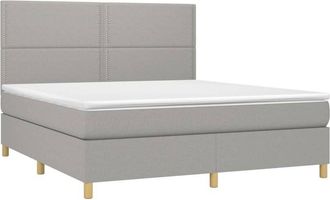 vidaXL Cama Box Spring Colch&oacute;n Y Luces Led Tela Gris Claro 180x200 Cm Vidaxl