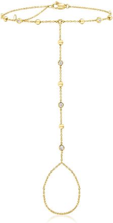 RS Pure by Ross-Simons Bezel-Set Diamond and 14kt Yellow Gold Beaded Hand Chain Bracelet