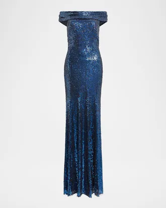 Jenny Packham Echo Off-Shoulder Sequined Gown