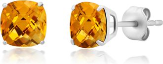 MAX + STONE 925 Sterling Silver 6mm Cushion Cut Gemstone Stud Earrings