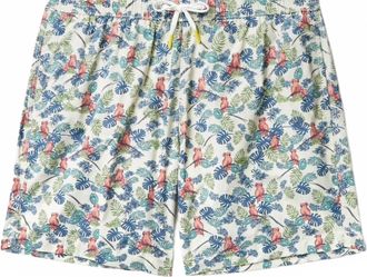 Hartford Mens Parrot Print Swim Short In White Multi