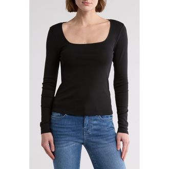 7 For All Mankind Long Sleeve Square Neck Top in Black at Nordstrom Rack, Size X-Large