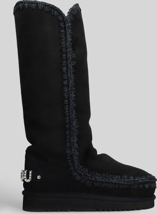 Mou Eskimo 40 Low Heels Boots In Black Suede