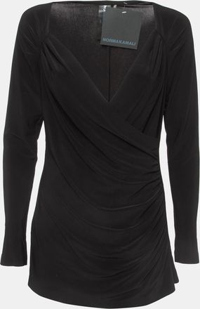 Norma Kamali Black Draped Jersey Long Sleeve Top