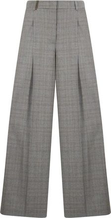 PESERICO Gestreepte Wijde Broek - Dames - Wijde Broeken - Grijs - M - Wol - Broeken