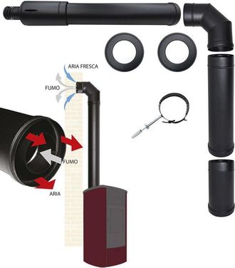 MBM Kit tubi canna fumaria stufa pellet con uscita coassiale superiore dn 80 125 scarico fumi aspirazione aria made in Italy