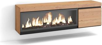 Skraut Home Mueble tv efecto madera roble 158x35x45cm chimenea efecto fuego