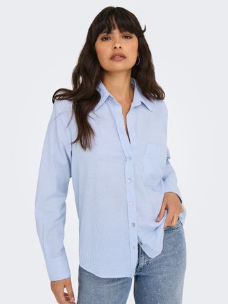 Only Hemdbluse ONLY ONLALINA LIFE L/S STRIPE SHIRT WVN, Damen, Gr. XL, blau (cashmere blau stripes:cd stripes), Web, Obermaterial: 100% Baumwolle, gestreif