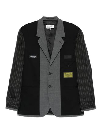 Maison Margiela pinstripe panelled blazer - men - Polyester/Wool/Spandex/Elastane/Viscose - 48 - Black