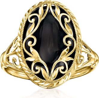 Ross-Simons Black Onyx Scroll Ring in 14kt Yellow Gold