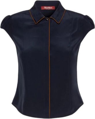Max Mara Camicia anni 40 in seta con piping - Dames - Overhemden - Blauw - M - Overhemden