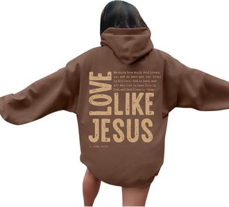 Generic Hoodies For Women Uk Christian Hoodies With Pockets Drawstring Men Women Love Like Jesus Letter Graphic Print Ladies Tops Pullover Loose Comfort Hoodi