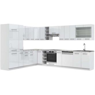 Vicco Cocina Esquinera Fame-line, Blanco Alto Brillo/blanco, 347 X 257 Cm, Et M&aacute;rmol