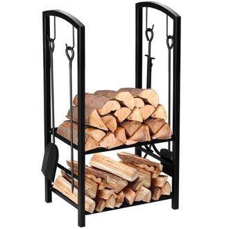 OEM Estante De Le&ntilde;a Para Chimenea 40x30x74,5 Cm Soporte Para Le&ntilde;a De 2 Niveles Le&ntilde;ero Exterior E Interior Met&aacute;lico Con 4 Herramientas Para Chimenea Carga 