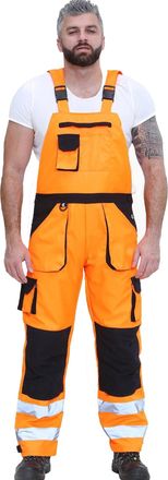Generic UJ Fashion Mens Hi Viz Contrast Water resistant Overall Bib & Brace Breathable Dungarees Trouser (as8, alpha, l, regular, regular, Orange)