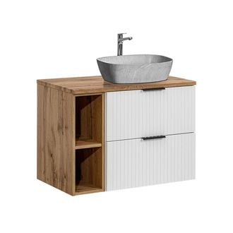 Petits Meubles Mueble lavabo efecto piedra 80 cm 2 nichos estratificado Blanco