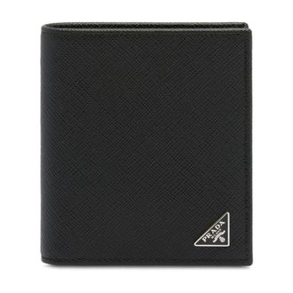 Prada Black Leather Wallet with Logo Plaque - male - Prada - Wallets & Cardholders - Black - ONE SIZE - Accessories