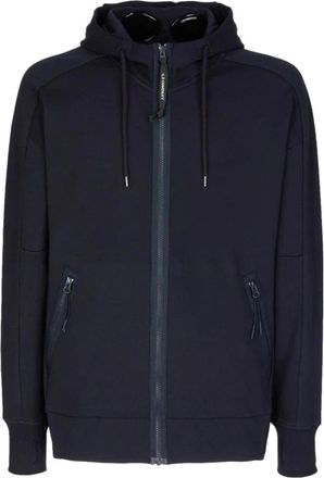 C.P. Company Navy Blauwe Hoodie met Rits en Bril - Heren - Vesten met rits - Blauw - XL - Katoen - Hoodies & sweatvesten