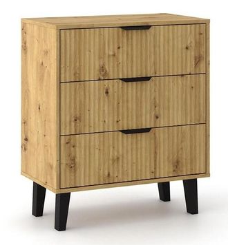Topeshop Sonia - C&oacute;moda De 3 Cajones Con Frentes Ranurados De Estilo Escandinavo - 70 X 39 X 81,5 Cm - Mueble De Almacenamiento - Roble