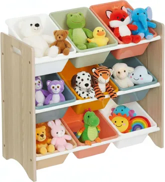 Atmosphera Estanter&iacute;a Infantil Play Con 9 Bandejas Mueble Infantil Para Dormitorio Cuarto De Juego Color Blanco Y Roble 60x66x30 Cm