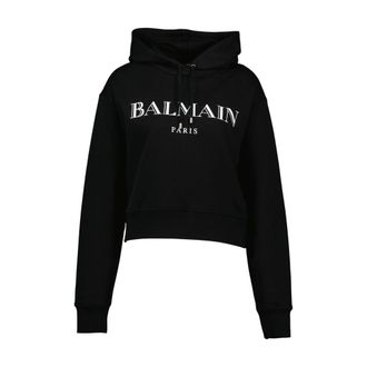 Balmain Womens Cotton Hoodie Black Hoodies