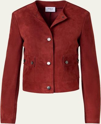 Akris Single-Breasted Suede Collarless Jacket