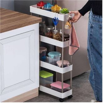 Trade Shop Trade Shop - Carrello Salvaspazio Carrellino Slim Cucina Bagno Ripostiglio 3 Ripiani 4 Ruote