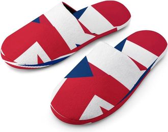Generic Birtish And P.R. State Flag Mens Cotton Slippers Memory Foam Comfort House Shoes Winter Indoor Slipper for Hotel Casa Spa