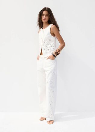 Mango Gilet denim ricamato traforato bianco - Donna - XS - MANGO