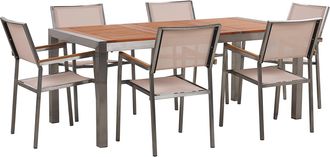 Beliani Conjunto De Comedor De Jard&iacute;n Mesa Con Tablero De Madera De Eucalipto 180 X 90 Cm Y 8 Sillas En Tela Beige Grosseto