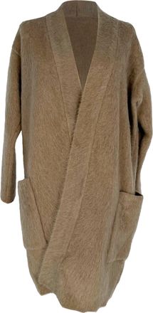 Max Mara Open Coat with Pockets in Brown Mohair Wool