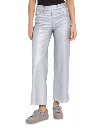 Lyss&eacute; Womens Metallic Coated Wide Leg Denim Jean In Silver