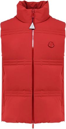 Moncler Rode Mouwloze Ritsjas met Reli&euml;fdetails - Heren - Bodywarmers - Rood - XL - Jassen