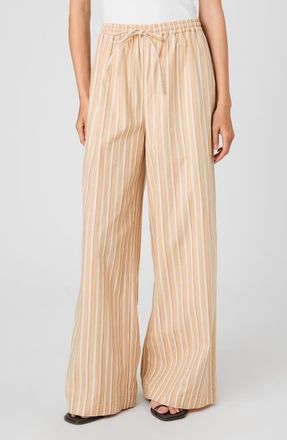 French Connection Aspen Tie Waist Wide Leg Linen Blend Pants in Sandlot Stripe at Nordstrom, Size X-Large