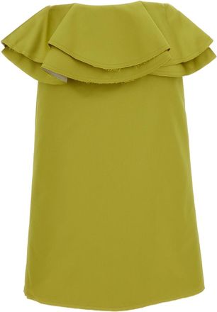 Plan C Midi Duchesse Skirt With Ruffled Waist And Back Slit