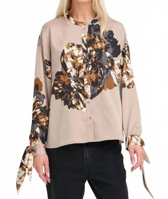 b.young Jannike Button Up Bow Blouse In String Mega Flower / Nature