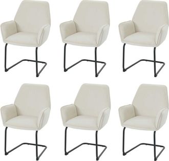 Hhg Non utilizzato] Set di 6 sedie per sala da pranzo HHG 410, con braccioli, a slitta, tessuto Oeko-Tex mvg, avorio beige
