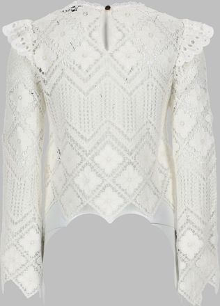 Self Portrait Crochet with Lace Inserts Blouse - White